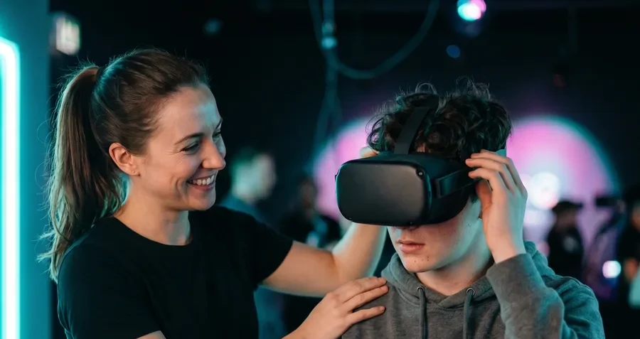 Animateur Nexus encadrant un élève en réalité virtuelle